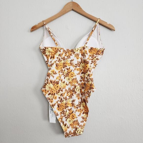 NEW Jonathan Simkhai Ingrid Gathered Floral Deep V-Neck One Piece Swimsuit - Picture 6 of 11